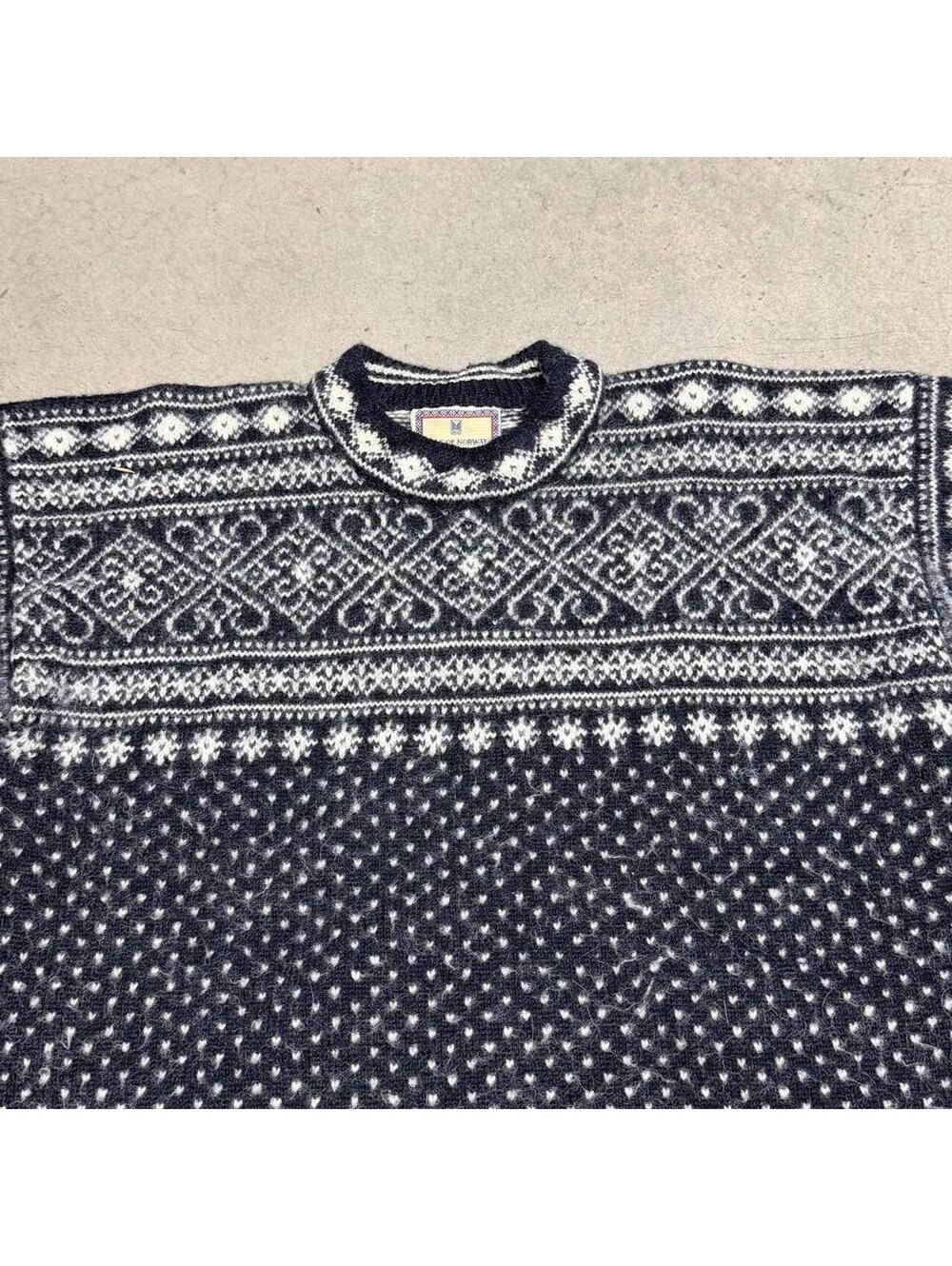 VTG 90s Dale of Norway Black and White Nordic Fair Isle Norwegian Wool Sweater - Picture 3 of 8